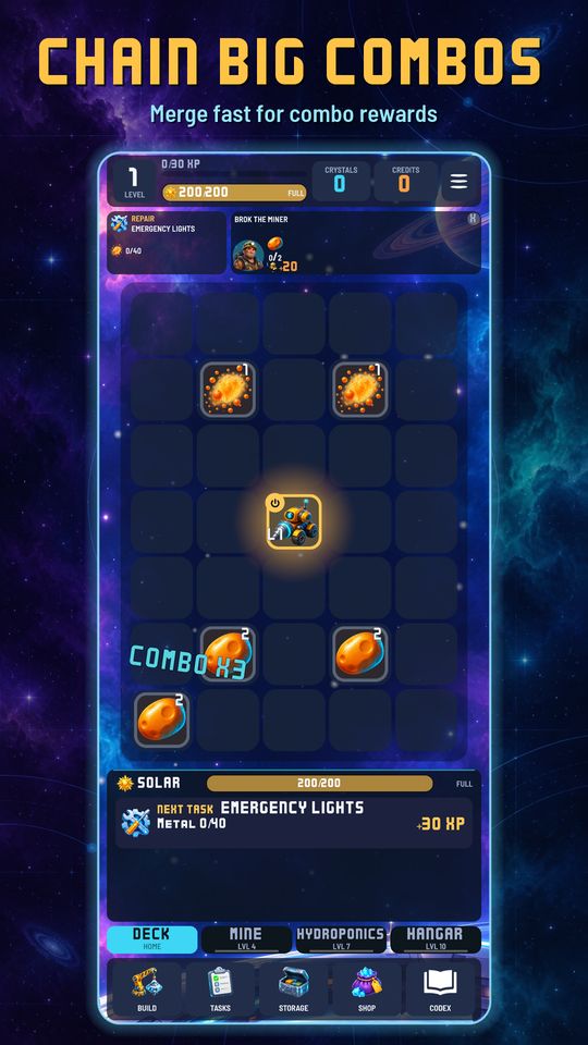 Work-in-progress screen: chain big combos